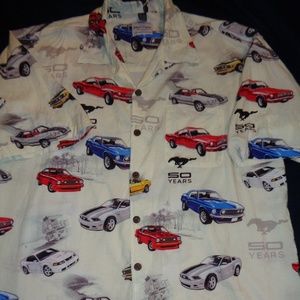 David Carey Originals Ford Mustang 50 Years Cars Camp Hawaiian Shirt 2XL